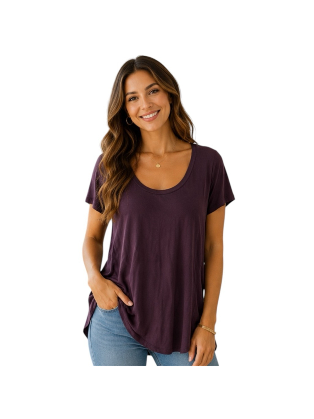 SheBird Built-In Bra Scoop Neck Tunic Top Size 6 Large Plum Purple